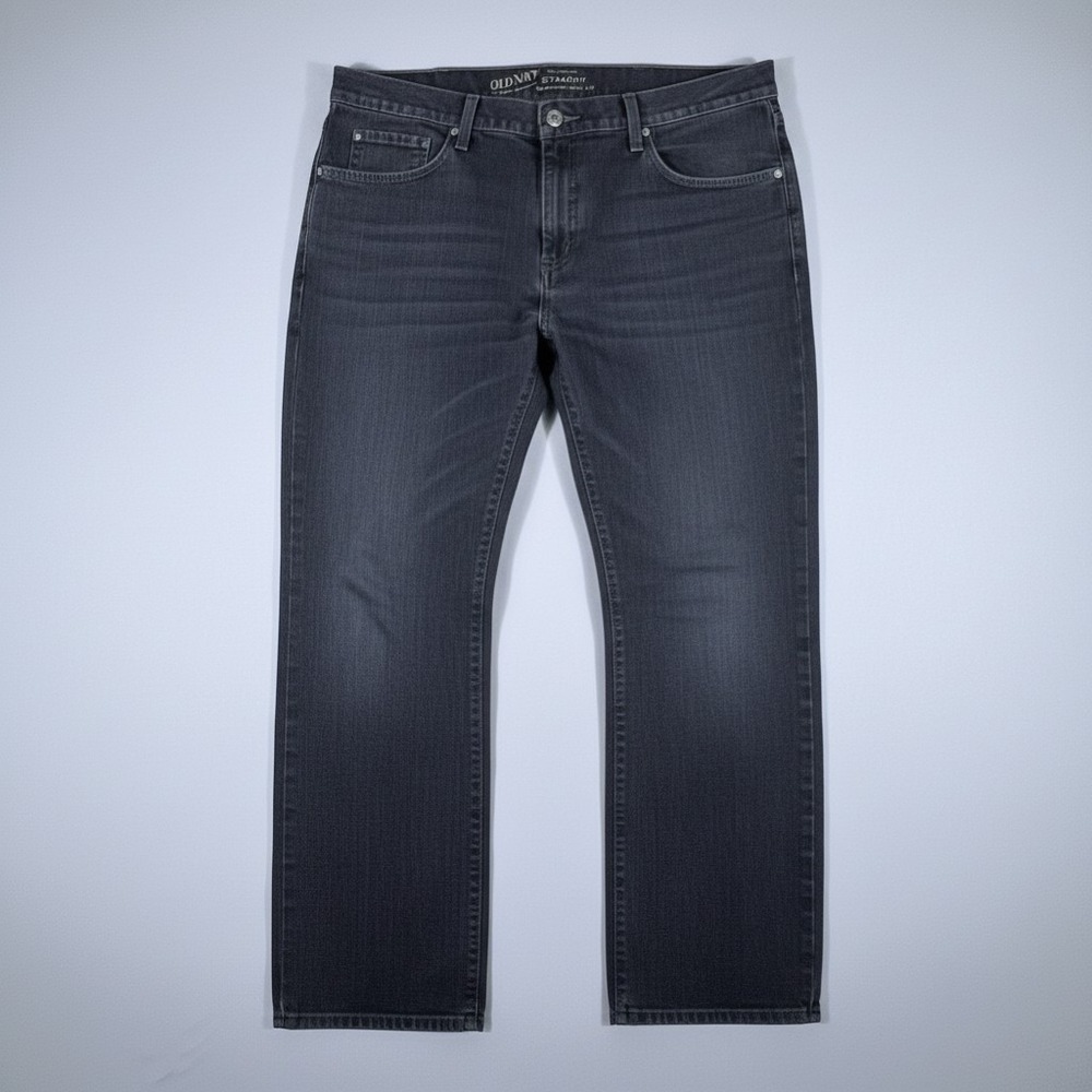 Old Navy Men's Authentic‎ Straight Leg Jeans 42x30 Dark Wash Black Cotton Denim